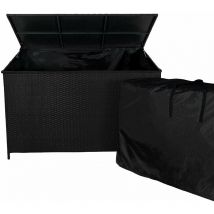 Jardí - Coffre de rangement en rotin noir, Grande capacité 582 l, Portable avec roues & poignée, Résistant aux uv & intempéries, Ouverture assistée