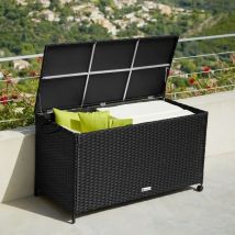 Le Poisson Qui Jardine - Coffre de rangement noir 297L avec cadre en aluminium et roues dimensions 117x54x64cm