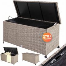 Coffre de jardin xxl Crème Coffre de rangement avec roulettes 270 l étanche Vérin à gaz 117x53x60 cm Jardin Balcon - Casaria