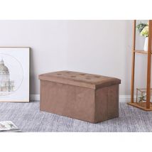Coffre de Rangement Pouf Pliable velours 76cm - marron