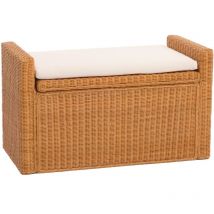 HHG - Coffre de stockage, banquette M92 rotin avec coussin Kissen 88cm, doré