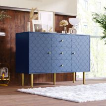 Ohjijinn - Coffre de tiroirs avec 2 portes et 3 tiroirs, rangement certifié fsc , pour chambre à coucher pour le salon, Navy Blau-H82 / B120 / T40 cm