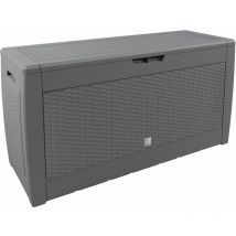 Coffre de rangement Malle 310 litres Stockage coussins avec roulettes Extérieur jardin modèle au choix-Aspect rotin - gris