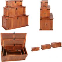 Coffres de rangement 3 pcs Bois d'acacia solide - coffre de rangement - coffres de rangement - Home & Living - Brun