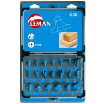 Coffret 20 meches de défonceuse carbure assorties Queue 8mm Leman