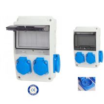 Coffret 4 prises étanches 2P+16A précâblées avec emplacement 5 modules pour disjoncteur