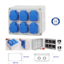 Coffret 6 prises étanches 2P+16A précâblées - IP54 / IP65