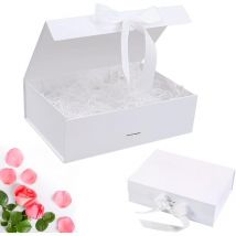 Coffret Cadeau Blanc Boîte de Cadeau Rectangulaire Coffret Cadeau de Mariage avec Couvercles Bowknot Boite Cadeau Pour Mariage Anniversaire Noël