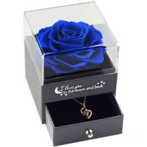 Coffret cadeau de roses rouges préservées avec collier cœur en argent, cadeaux pour maman, épouse, petite amie, pour la fête des mères, la