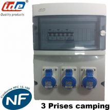 IDE - Coffret de camping 3 prises cee pour camping car ou caravane - Nbre de prise / Protection - 3 prises camping - Sans disj. différentiel