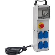 Brennenstuhl Baustellenkasten 4 Steckdosen 16A/230V – FI-Schutzschalter 30mA – IP44 – 2m Kabel – 3680W – Tragbar – 165x470x105mm