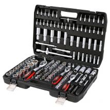 Coffret de douille et embouts Mallette à Outils, Coffret Douille et Cliquet 1/2 inch et 1/4 inch, 3/8 inch (72 Dents) 172 pcs Chrome Vanadium Mat