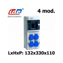 Coffret de prise étanche (prise française 16A) IP44 4 modules 4 prises