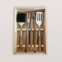 Coffret d'ustensiles inox et bois pour barbecue