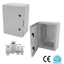 AR - Coffret électrique étanche IP65 - 400 x 300 x 170mm livré avec plaque de fond et 20 Presses étoupe