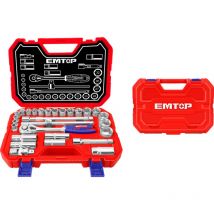 Coffret jeu de 28 douilles 1/2 Emtop acier cr-v de haute qualité traité thermiquement avec une boite bmc