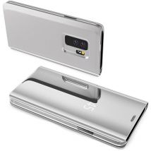 Cofi1453 Smart View Spiegel Mirror Smart Cover Schale Etui kompatibel mit samsung Schutzhülle Tasche Case Schutz Clear Silber Samsung Galaxy S7