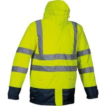 Cofra Arbeitsjacke Hochsichtbar Gelb winddicht wasserdicht – 2 Vordertaschen – abnehmbare Ärmel – verstellbare Kapuze