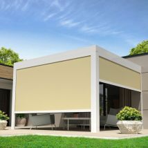 Toldo vertical compatible con pérgola levante y aiguablava 2,50x2,50 m (Motorizada con mando a distancia - Blanco satinado RAL9010 - Crudo)