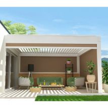 Intersun - Toldo vertical compatible con pérgola tramontana y siroco 4,00x2,50 m (Motorizada con mando a distancia - Blanco satinado RAL9010 - Topo)