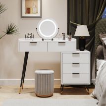 Modernluxe - Coiffeuse - 5 tiroirs & miroir à led réglable - mdf - Blanc (tabouret non inclus)