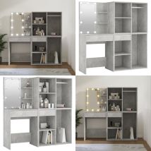 Vidaxl - Coiffeuse à led avec 2 armoires Gris béton Bois d'ingénierie - Coiffeuse Led - Meuble Rangement - Table Maquillage - Vanity - Éclairage Led