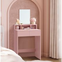 Vasagle - Coiffeuse avec Grand Miroir, Table de Maquillage, avec 2 Tiroirs et 3 Compartiments, Coin Beauté, Style Moderne, Rose Bonbon