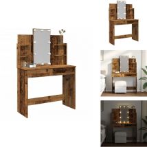 Vidaxl - Coiffeuse avec lumières led vieux bois 96x40x142 cm - Coiffeuse - Coiffeuses - Table De Maquillage - Coiffeuse De Maquillage