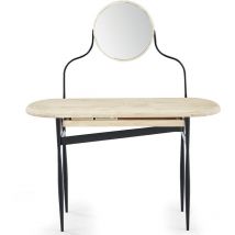 Pegane - Coiffeuse avec miroir en bois de chêne naturel et métal noir - Longueur 120 x profondeur 40 x hauteur 80 cm