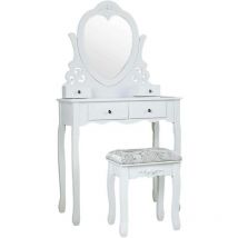 Viking Choice - Coiffeuse - avec miroir en forme de cœur & tabouret - 50x30x136cm - blanc