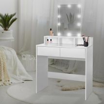 Ml-design - Coiffeuse avec Éclairage led, Blanc 80x40x140 cm avec Miroir, 2 Tiroirs, 2 Compartiments de Rangement Ouverts, mdf, Table de Maquillage