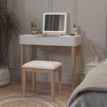 Tanant - Coiffeuse avec Miroir, Compartiments de Rangement Miroir, Coiffeuse avec éclairage led, 83x40x75cm - Ensemble de Coiffeuse - Blanc