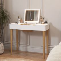 Redom - Coiffeuse, coiffeuse, coiffeuse avec miroir, coiffeuse avec lampe, coiffeuse en un, laquée, blanche