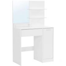 Calicosy - Coiffeuse blanche avec miroir, 1 tiroir, 2 étagères et armoire de rangement - L80 x H132 cm