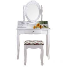 Cadentro - Coiffeuse blanche avec tabouret et miroir 35 / table de maquillage