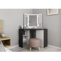 Vente-unique - Coiffeuse 117x142 cm blanc et anthracite avec miroir
