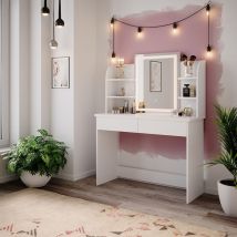 Coiffeuse Charlotte, Blanc, 106 cm avec miroir led Vicco