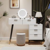 Yoleo - Coiffeuse élégante avec Miroir led Réglable,2 Tiroir avec Compartiments Rangement,5 Tiroir,Pieds en métal plaqué or,80x40x101cm,Blanc - sans