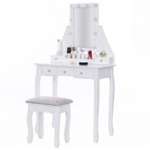 Viking Choice - Coiffeuse en bois - avec tiroir - miroir - led - tabouret - 147x80x40cm
