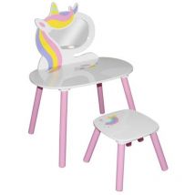 Coiffeuse enfant avec miroir et tabouret Sweet Licorne en MDF