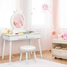 Maisonchic - Coiffeuse Enfant, Table de maquillage avec Tiroir et Tabouret Blanc CW5650 Maison Chic