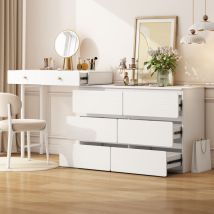 Modernluxe - Coiffeuse extensible contemporaine scandinave avec 8 tiroirs - façades laquées - Blanc(sans miroir ni tabouret)