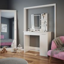 Coiffeuse Julia, Blanc, 90 cm avec miroir led Vicco