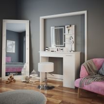Coiffeuse Julia, Blanc, 90 cm avec miroir led et tabouret Vicco
