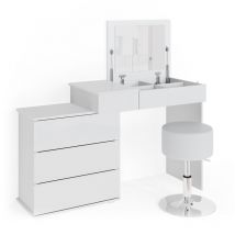 Coiffeuse Lotos, Blanc, 117.4 cm avec tabouret Vicco