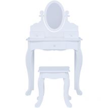 Teamson Kids - Coiffeuse en Bois Little Princess Rapunzel avec Miroir, Tiroirs et Tabouret, Blanche
