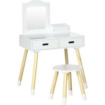 MH - Coiffeuse scandinave enfant avec tabouret samantha pin blanc