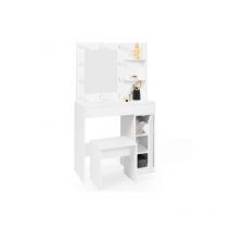 Idmarket - Coiffeuse zelia miroir led avec 1 tiroir, étagères, caisson de rangement et tabouret