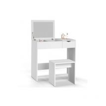 Idmarket - Coiffeuse zelia miroir rabattable avec 1 tiroir et 1 tabouret