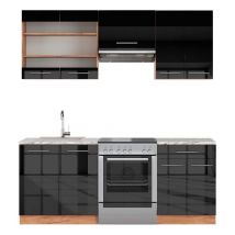 Cuisine Fame-Line, Anthracite brillant/Chêne doré, 200 cm, pt Marbre Vicco